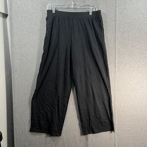 Denim & Co. Beach Jersey Petite Wide Leg Full Length Pant Black MP - Picture 1 of 7